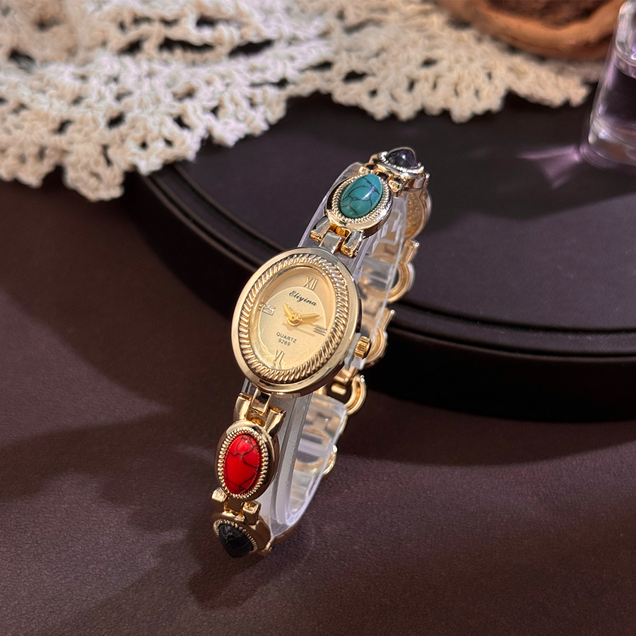 Jewelry Watches Vintage - Femme Quartz Watch with Colored Gemstones
