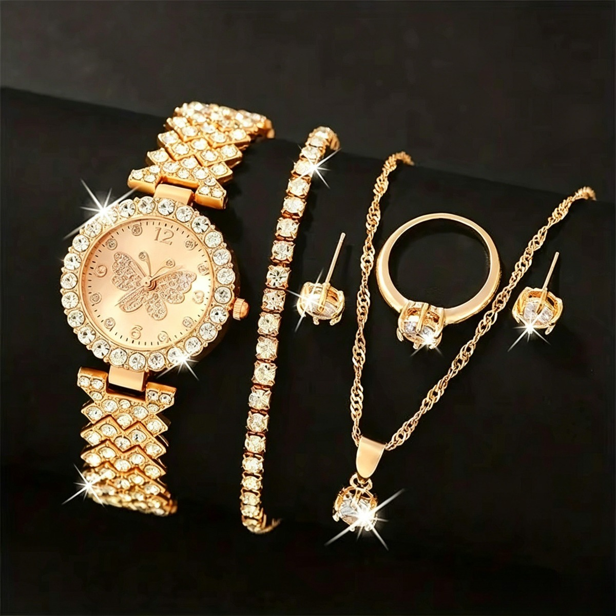 Jewelry Watches Women - 6PCS/Set Luxury Rhinestone Butterfly Women Quartz