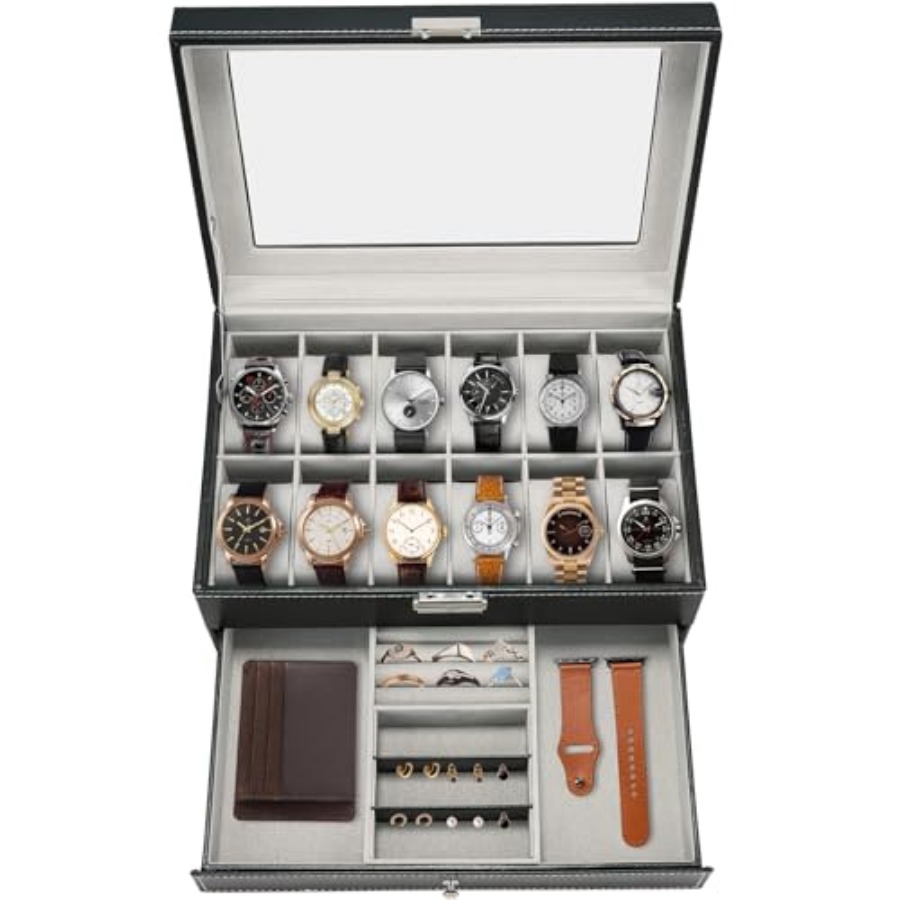 Jewelry Watches Women - 12 Slot PU Leather Lockable Watch