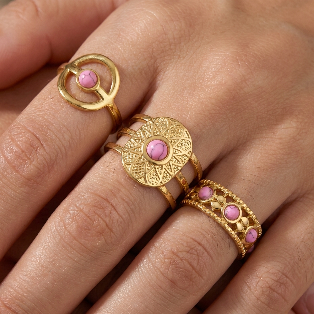 Minimalist Ring Stackable - 3PCS/Set French Vintage Stainless Steel Pink