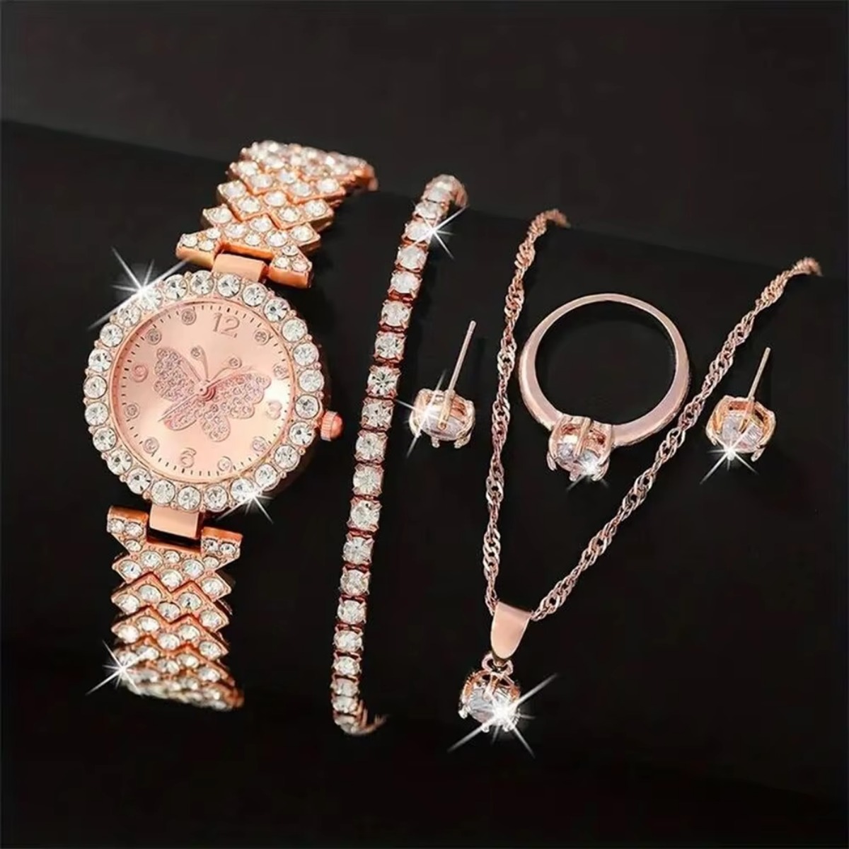 6PCS/Set Luxury Rhinestone But - огляд і ціна Jewelry Watches Women