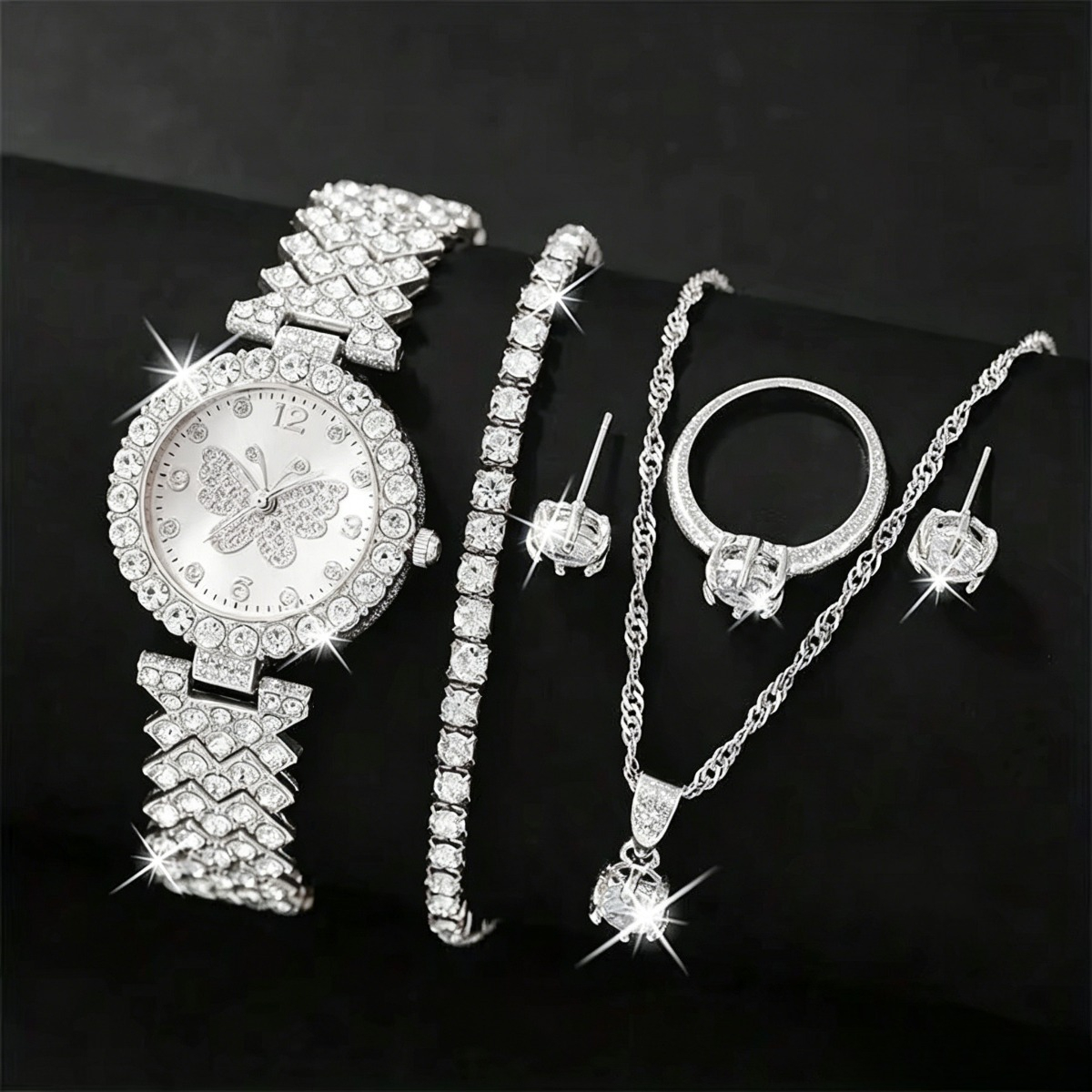 6PCS/Set Luxury Rhinestone But - огляд і ціна Jewelry Watches Women