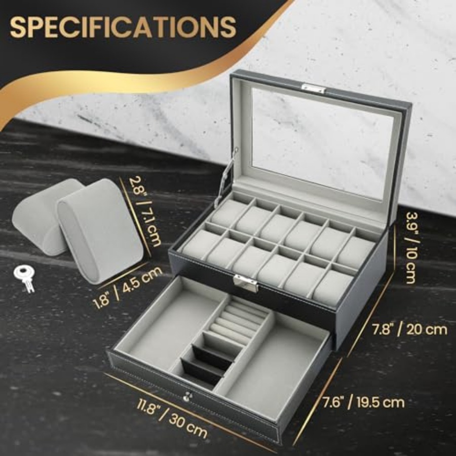 12 Slot PU Leather Lockable Wa - огляд і ціна Jewelry Watches Women