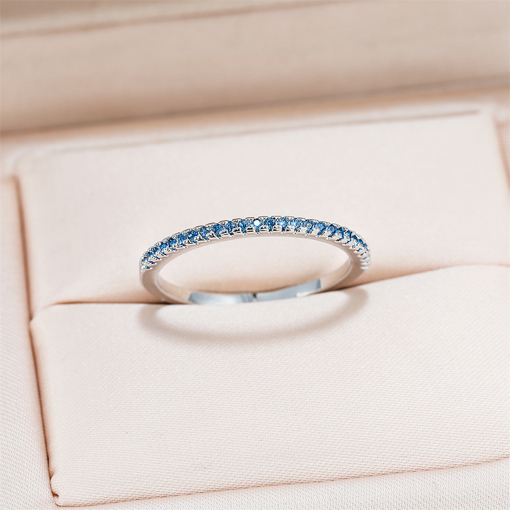 Aqua Blue Crystal Small Round  - огляд і ціна Minimalist Ring Stackable