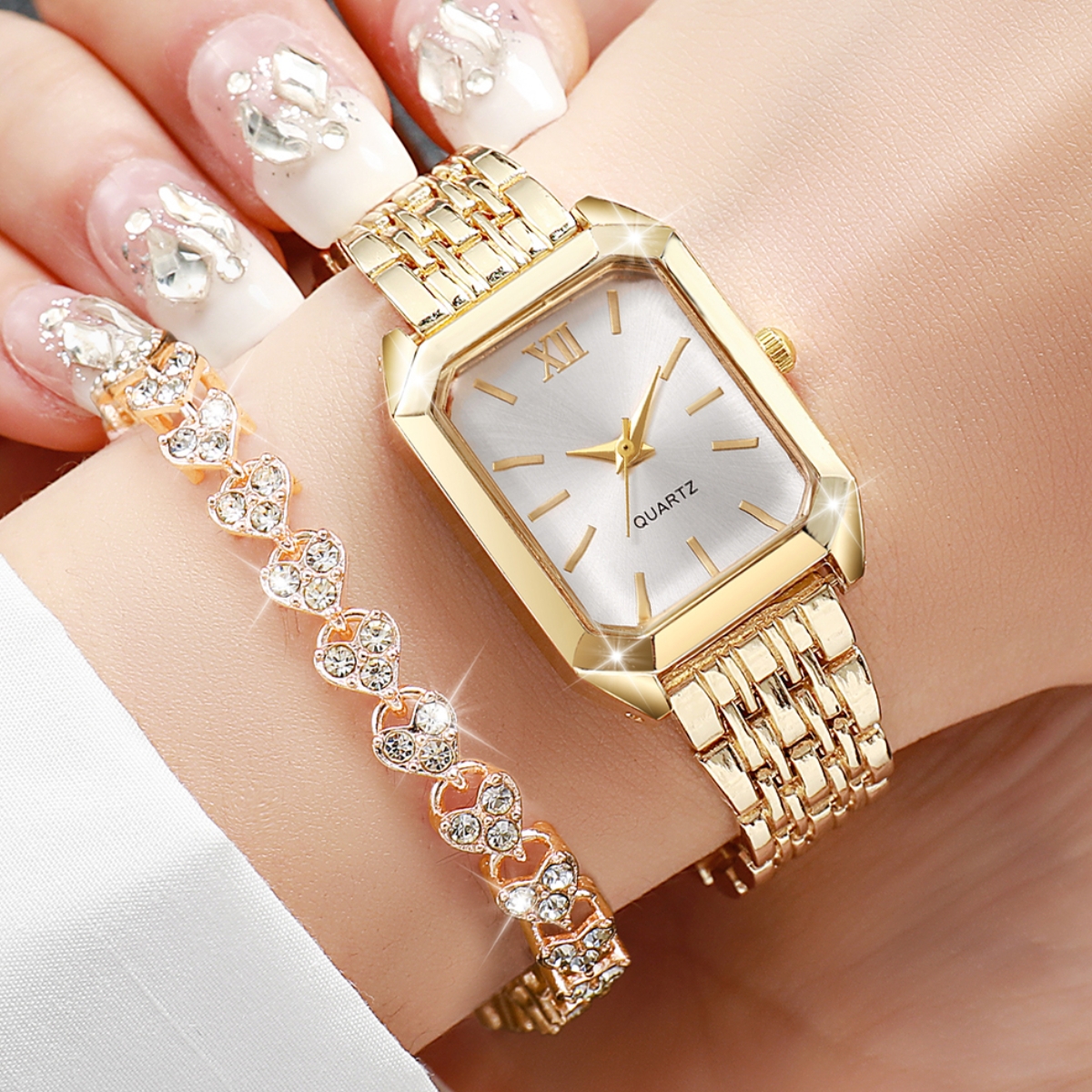 2PCS Fashion Rectangle Women Q - огляд і ціна Jewelry Watches Women