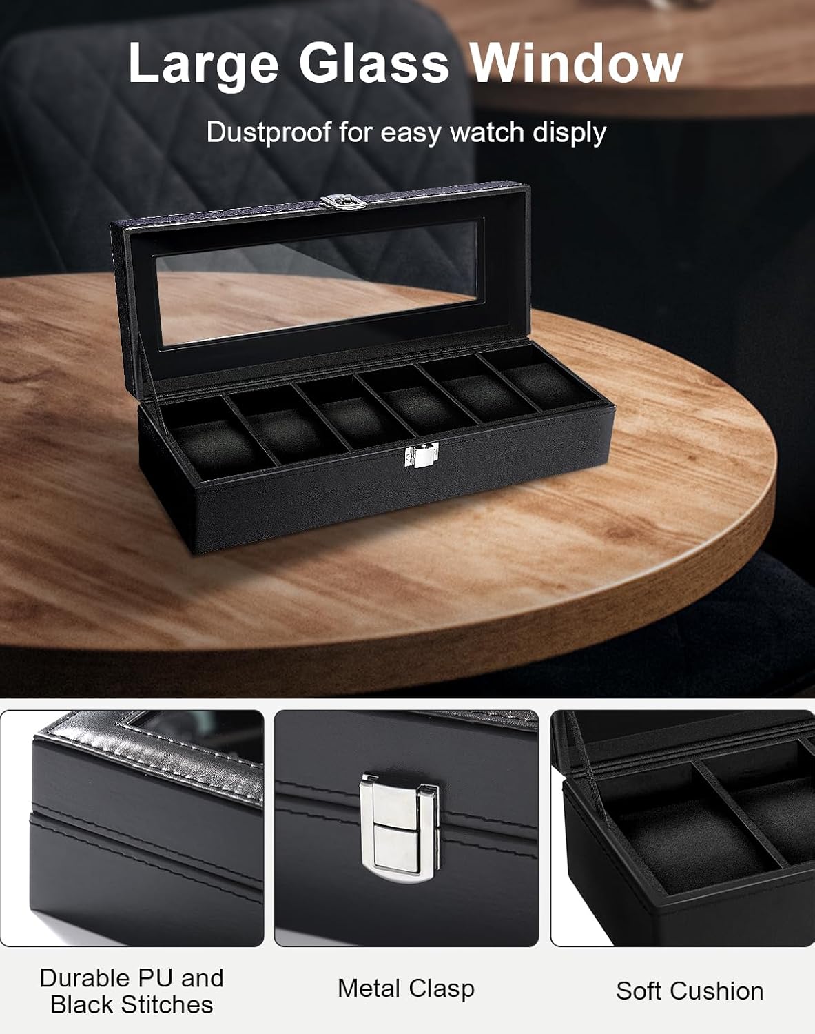 6 Slot Watch Box with Glass Li - огляд і ціна Jewelry Watches Women